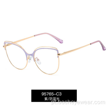 Novos óculos de metal anti-luz azul para mulheres confortáveis ​​com perna de mola, armação de óculos de lentes planas UV400